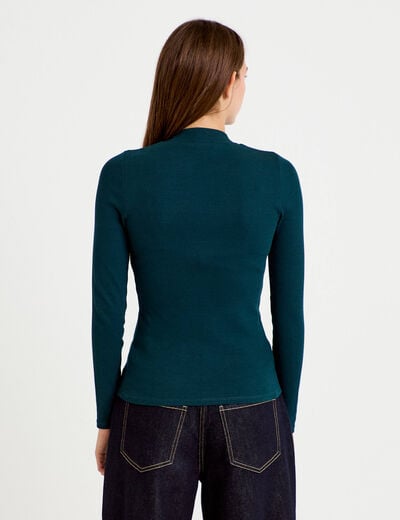 T-shirt ajust&eacute; manches longues vert fonc&eacute; femme