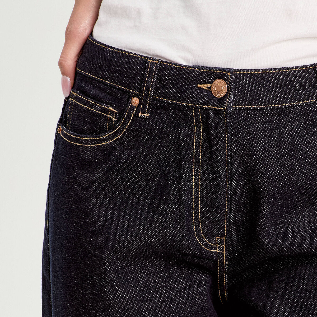 Jean barrel cropped taille standard denim brut femme
