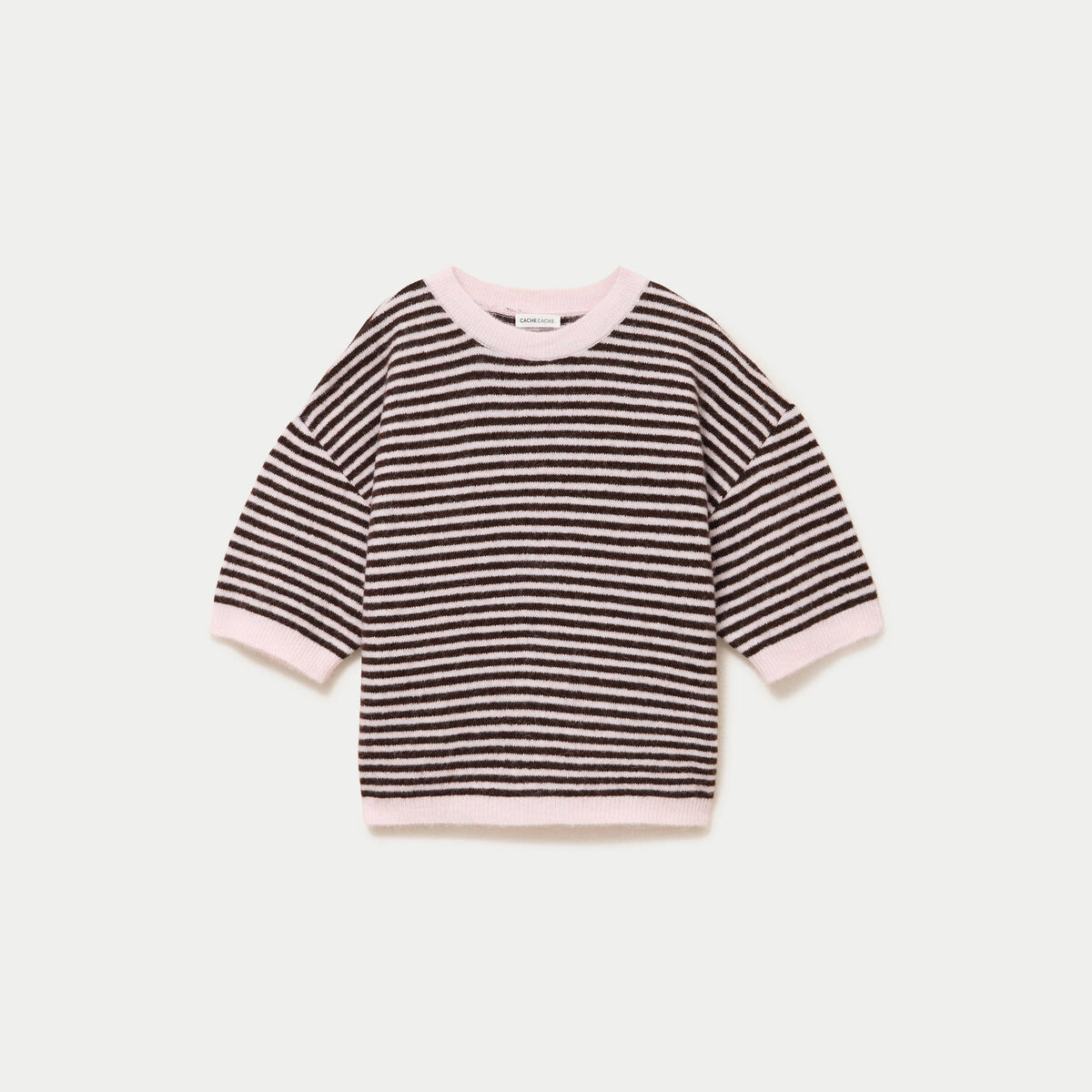 Pull ample duveteux manches courtes rose clair femme