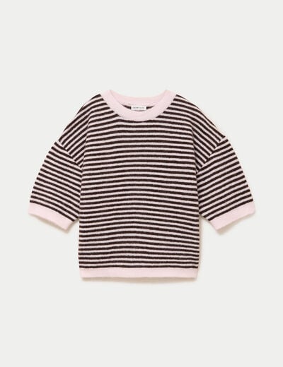 Pull ample duveteux manches courtes rose clair femme