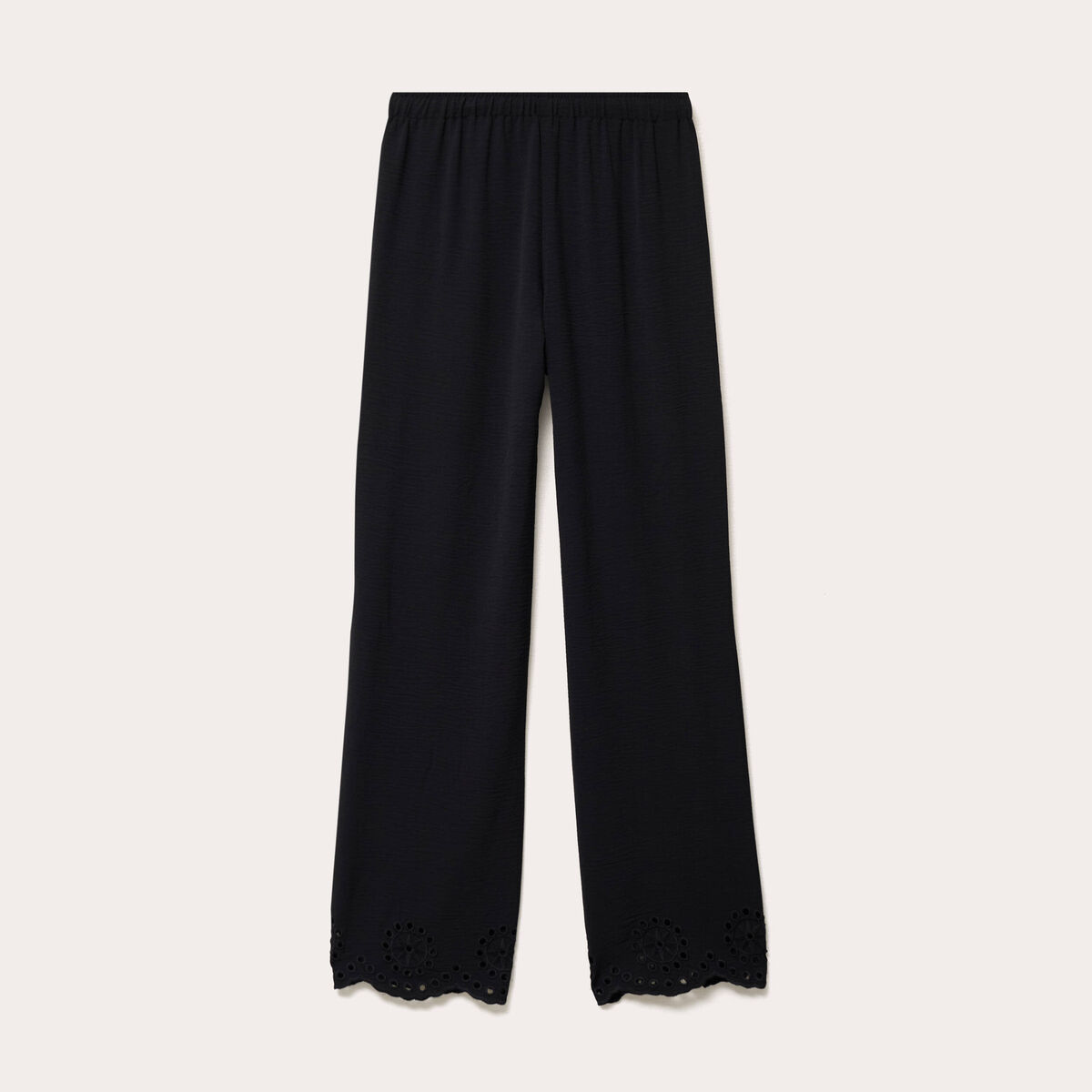 Pantalon large avec broderie noir femme