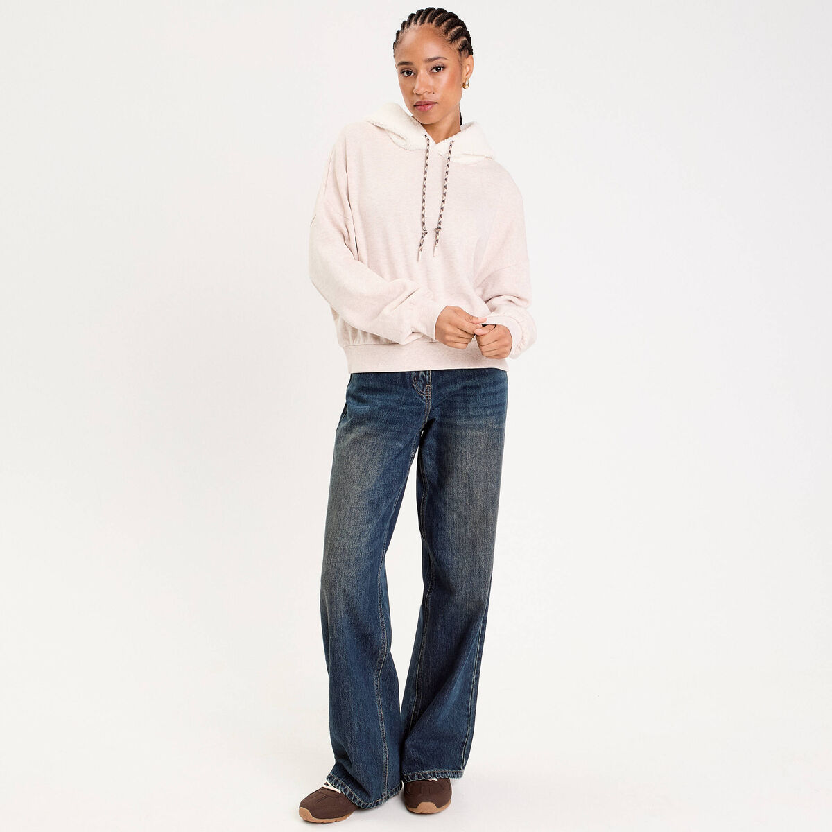 Sweat effet polaire fausse fourrure sable femme