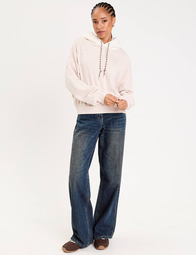 Sweat effet polaire fausse fourrure sable femme