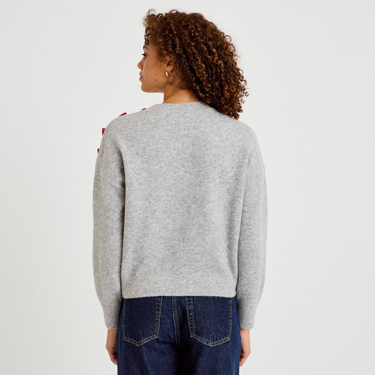 Pull ample col rond manches longues gris clair femme