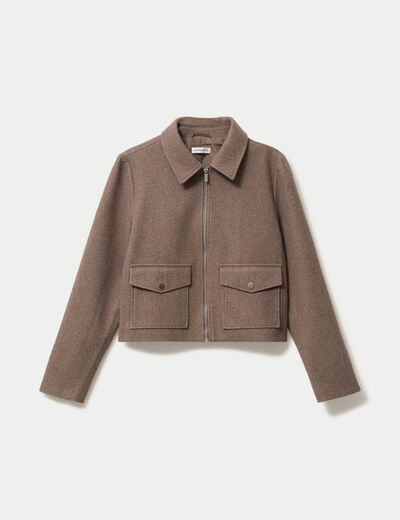 Veste zipp&eacute;e taupe femme