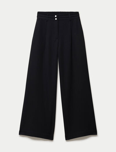 Pantalon large taille haute noir femme