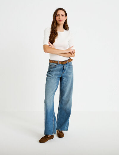 Jean wide leg ceinture amovible denim dirty femme