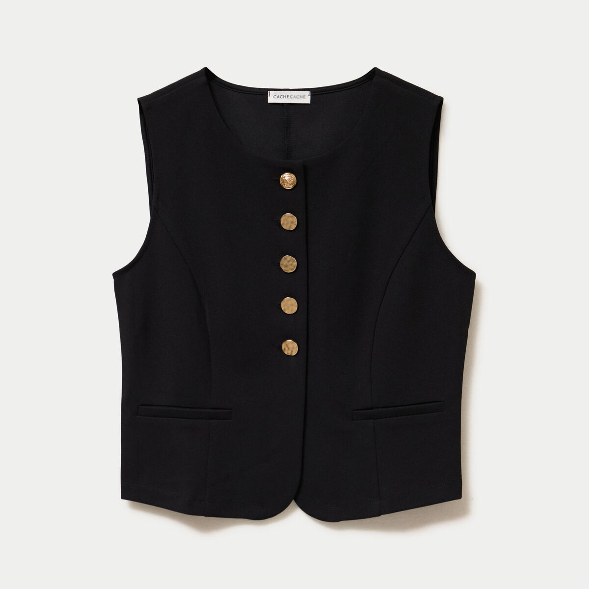 Gilet sans manches col rond noir femme
