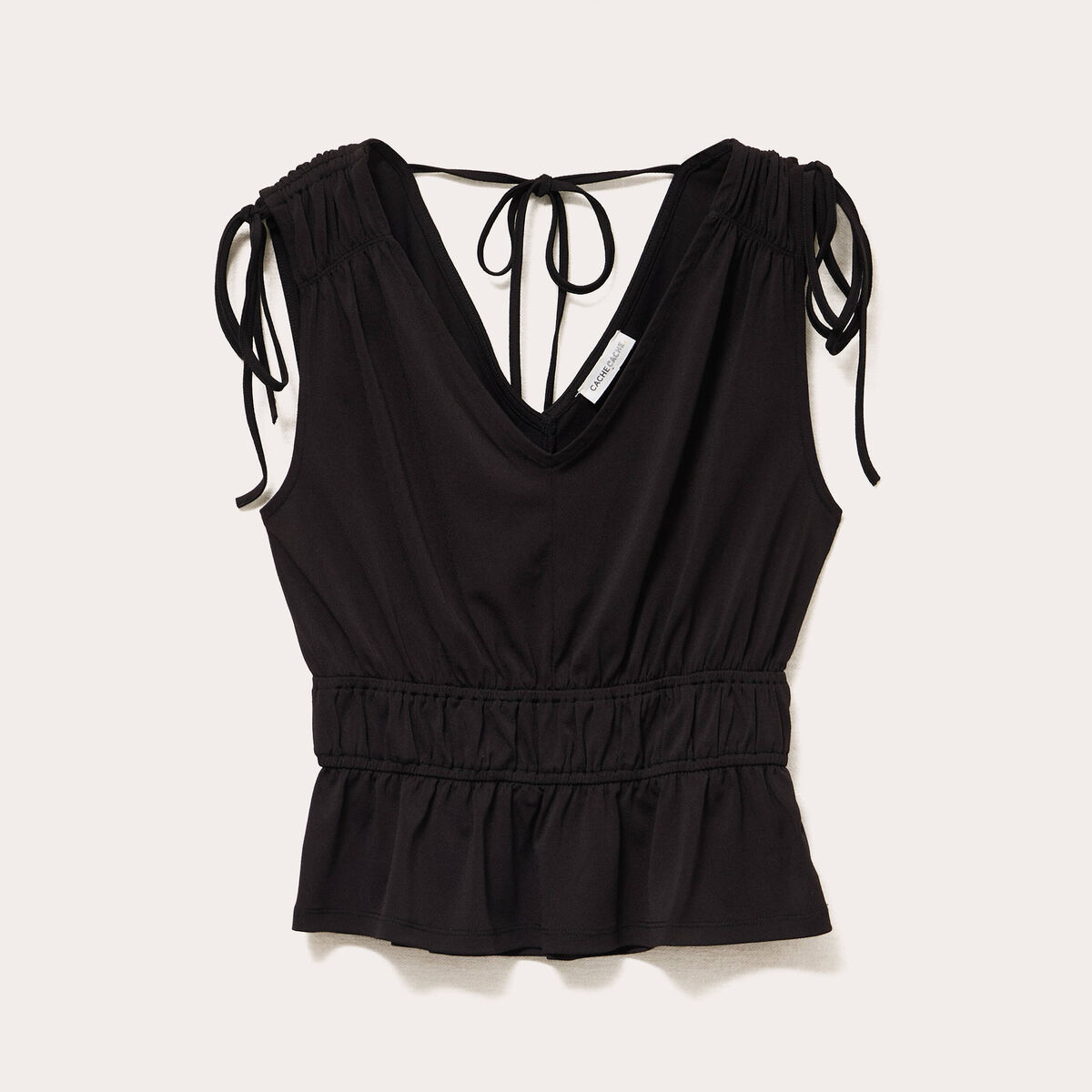 Blouse sans manches col v bas resserr&eacute; noir femme