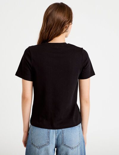 T-shirt col rond manches courtes noir femme