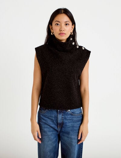 Pull droit sans manches col montant noir femme