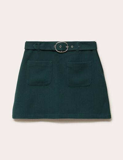 Jupe droite courte taille haute vert fonc&eacute; femme