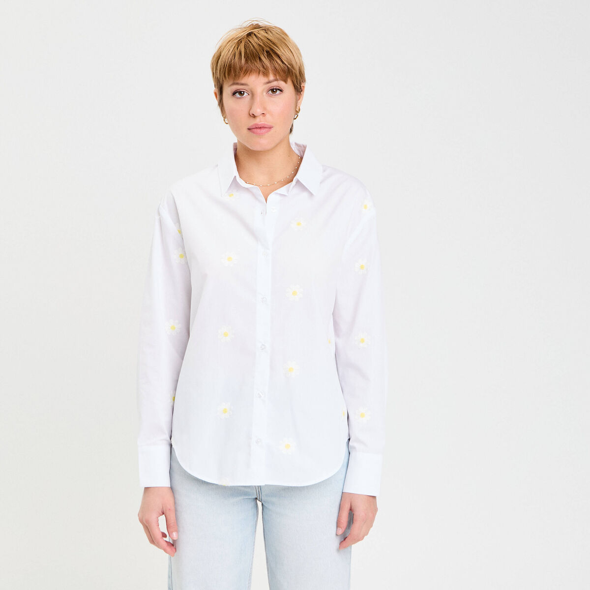 Chemise droite courte col classique blanc femme