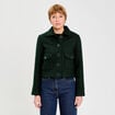 Veste bouclette boutonn&eacute;e vert fonc&eacute; femme