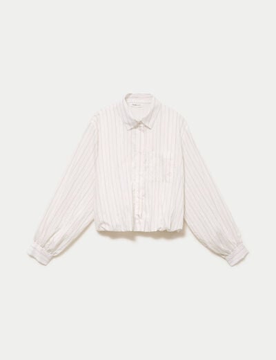 Chemise ample cropped effet boule blanc femme