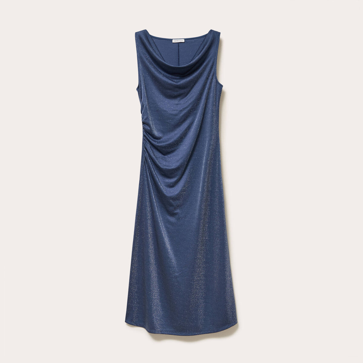 Robe longue fils m&eacute;tallis&eacute;s bleu fonc&eacute; femme