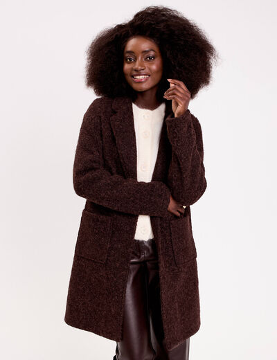 Manteau bouclette marron fonc&eacute; femme