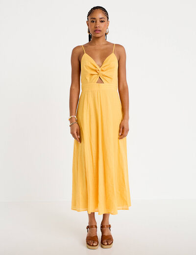 Robe longue &eacute;vas&eacute;e &agrave; fines bretelles orange clair femme