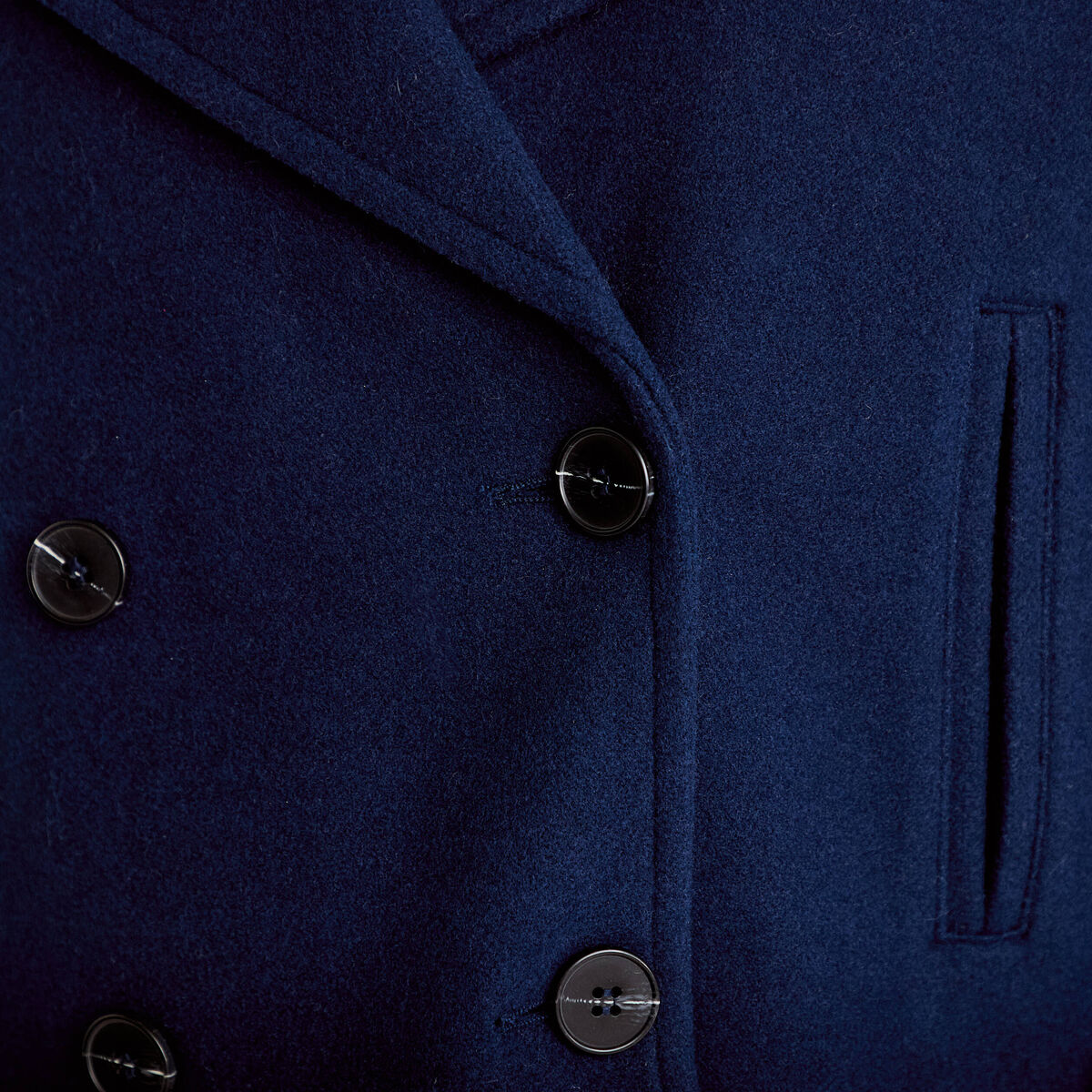 Caban court oversize col tailleur bleu marine femme