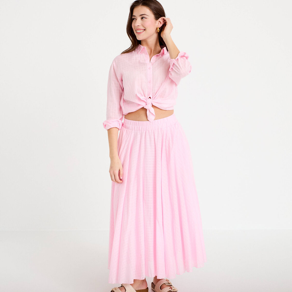Jupe longue &eacute;vas&eacute;e rose clair femme