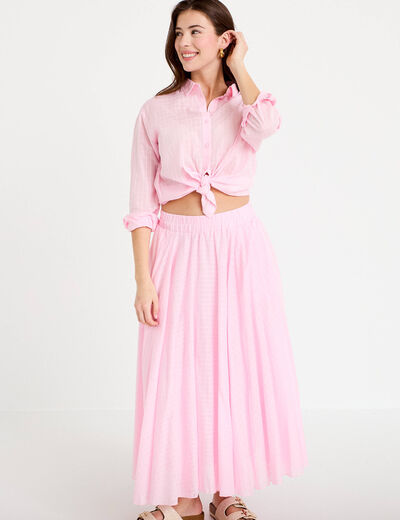 Jupe longue &eacute;vas&eacute;e rose clair femme