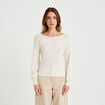 Pull ajour&eacute; col bateau manches longues ecru femme