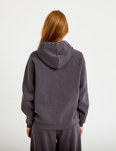Sweat oversize &agrave; capuche manches longues gris fonc&eacute; femme