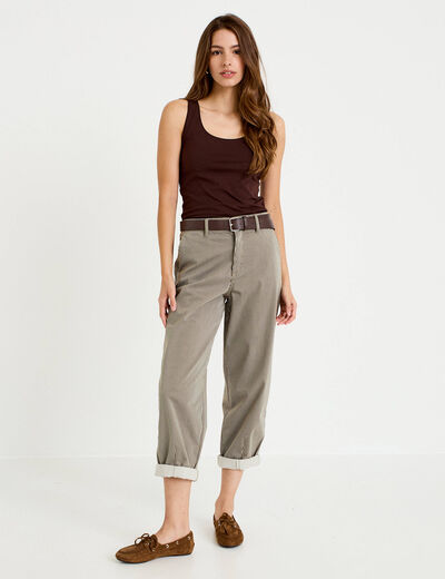 Pantalon chino 7/8&egrave;me taille &eacute;lastiqu&eacute;e vert kaki femme