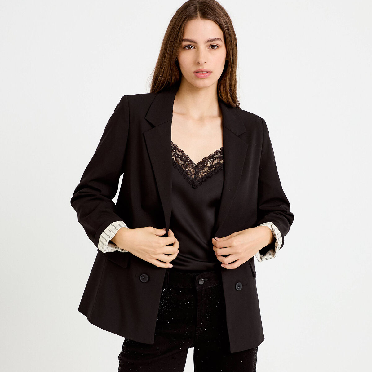 Blazer ajust&eacute; manches longues noir femme