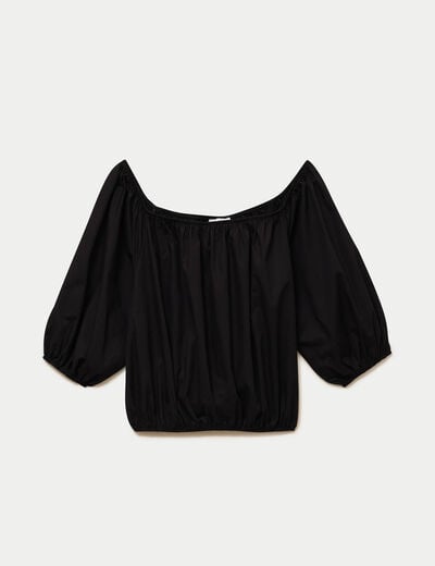 Blouse oversize col bardot manches 3/4 noir femme
