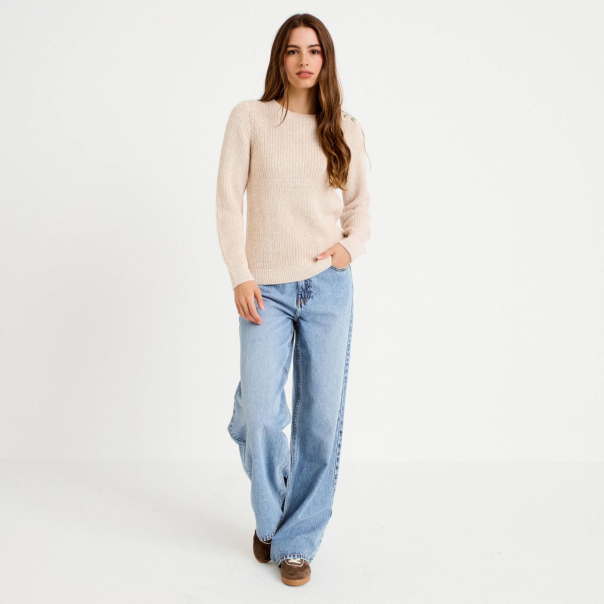 Pull manches longues brillant ivoire femme