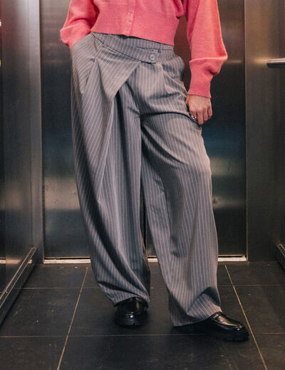 Pantalon barrel taille basse gris femme