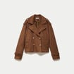 Trench droit manches longues aspect daim marron femme