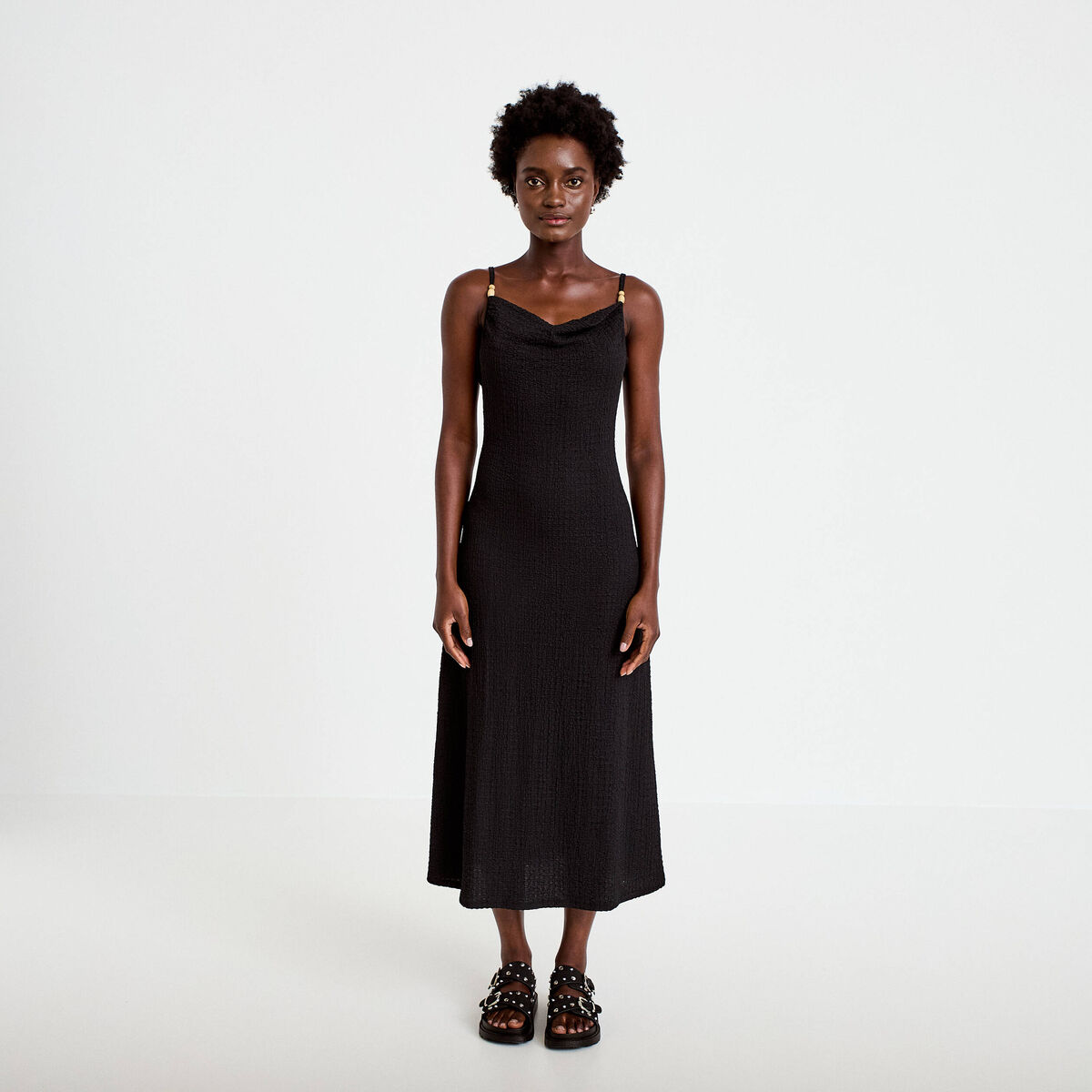 Robe longue droite en maille noir femme