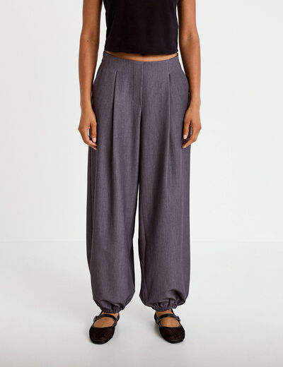 Pantalon bouffant city taille basse gris fonc&eacute; femme