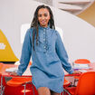 Robe &eacute;vas&eacute;e jean col montant denim double stone femme
