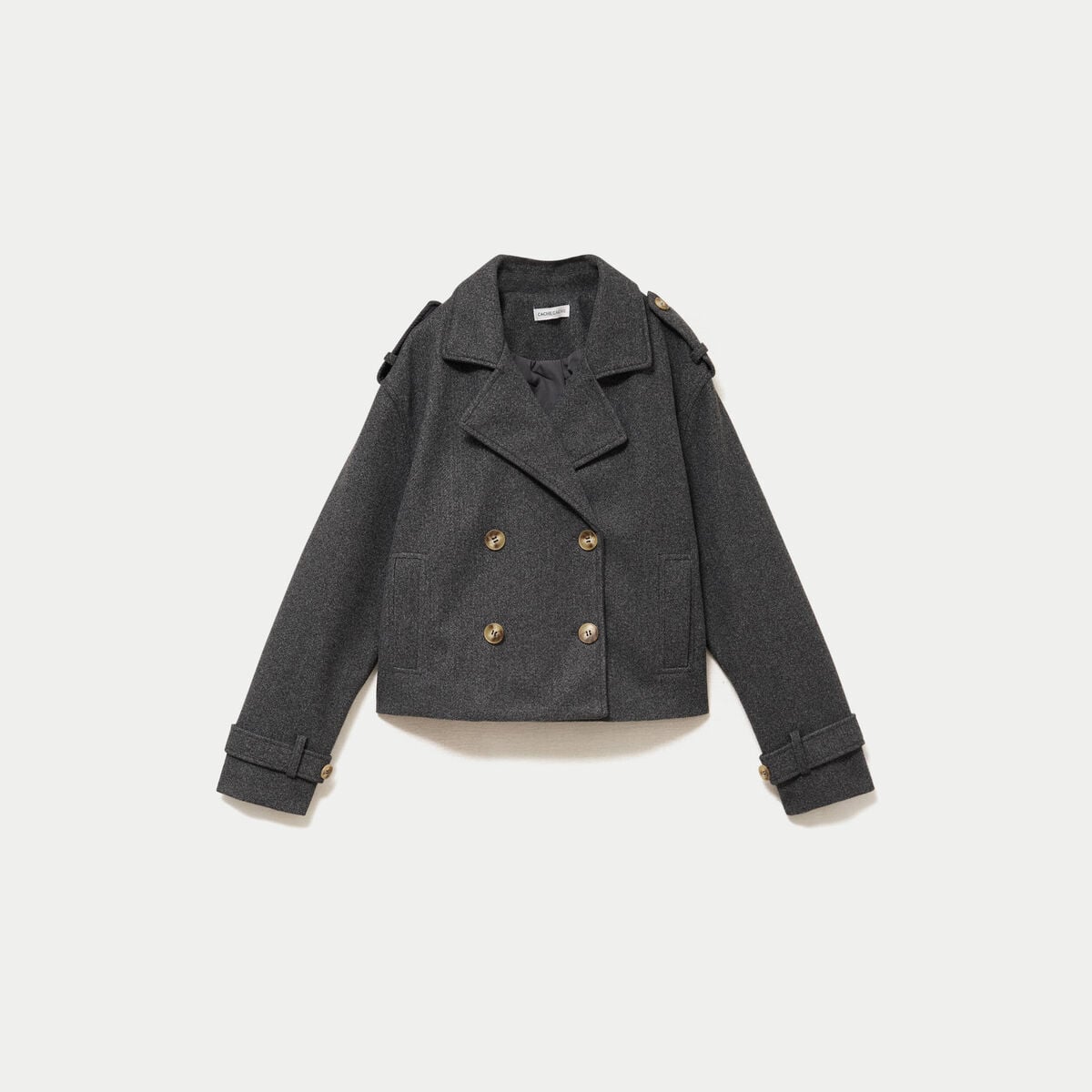 Trench droit court col tailleur gris femme