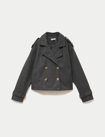 Trench droit court col tailleur gris femme