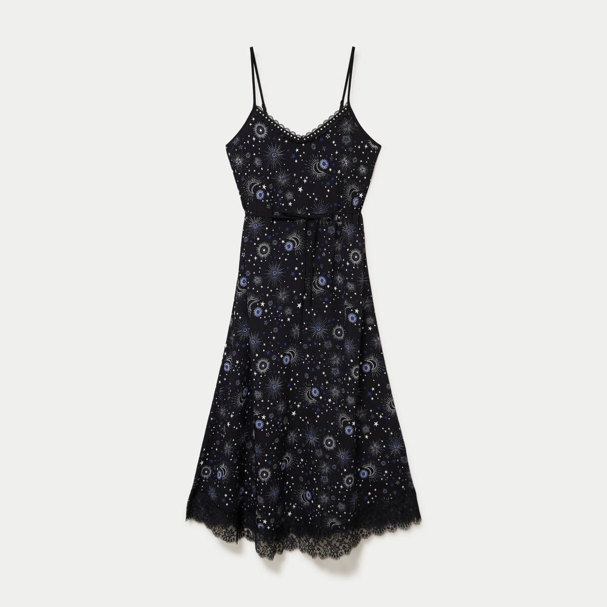 Robe longue &eacute;vas&eacute;e col v dentelle noir femme
