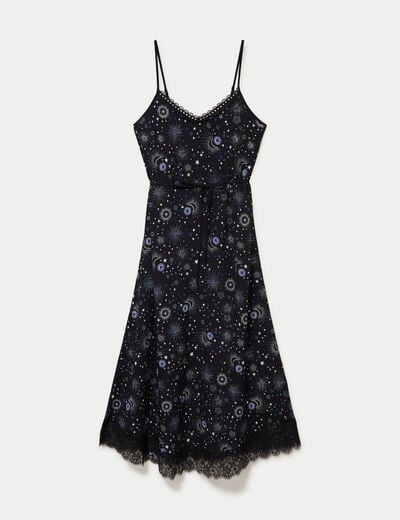 Robe longue &eacute;vas&eacute;e col v dentelle noir femme