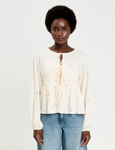 Blouse manches longues en cr&ecirc;pe blanc femme