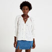Blouse ample col tunisien manches 3/4 ecru femme