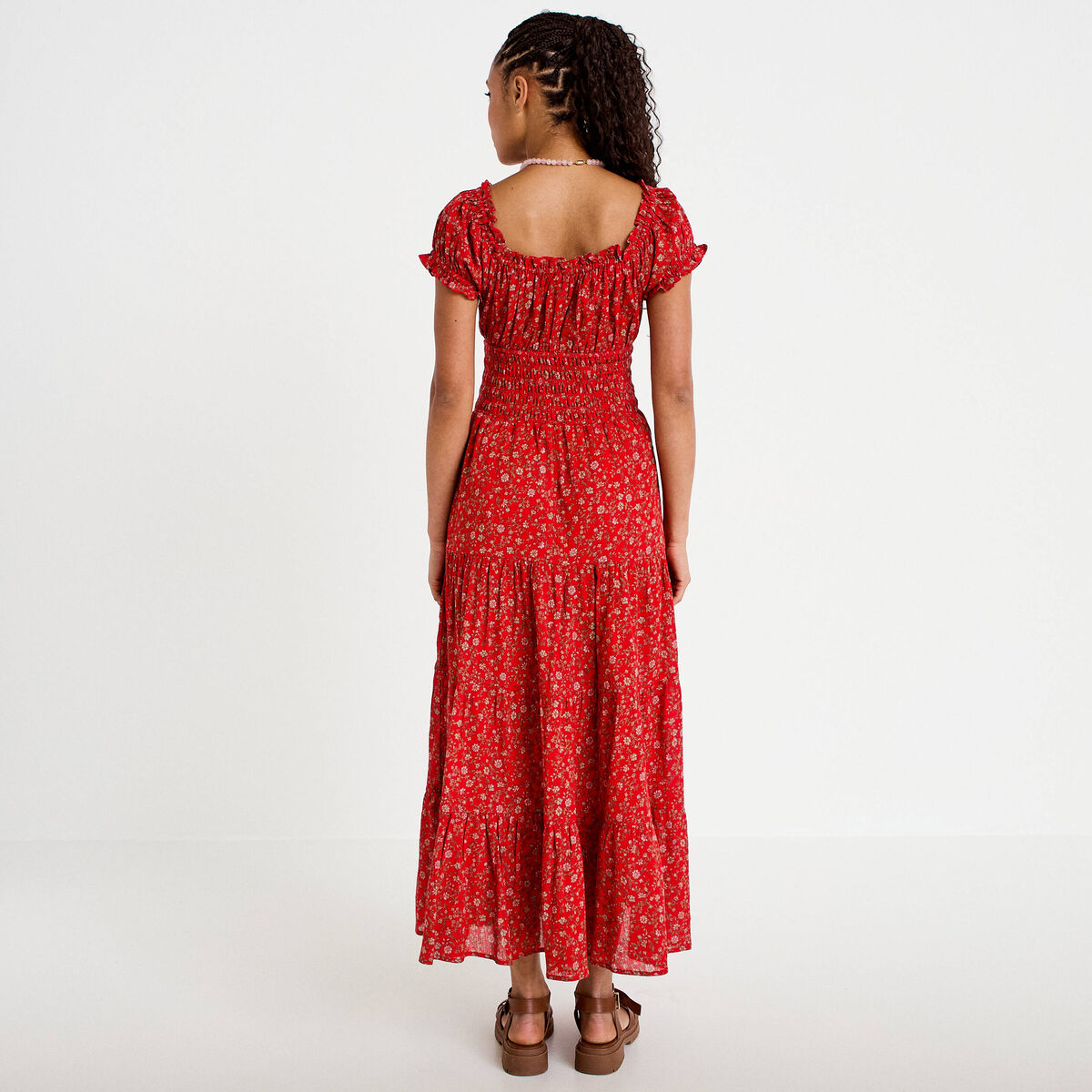 Robe longue &eacute;vas&eacute;e col carr&eacute; rouge femme