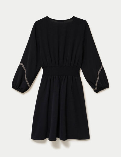 Robe courte &eacute;vas&eacute;e col v manches 3/4 noir femme
