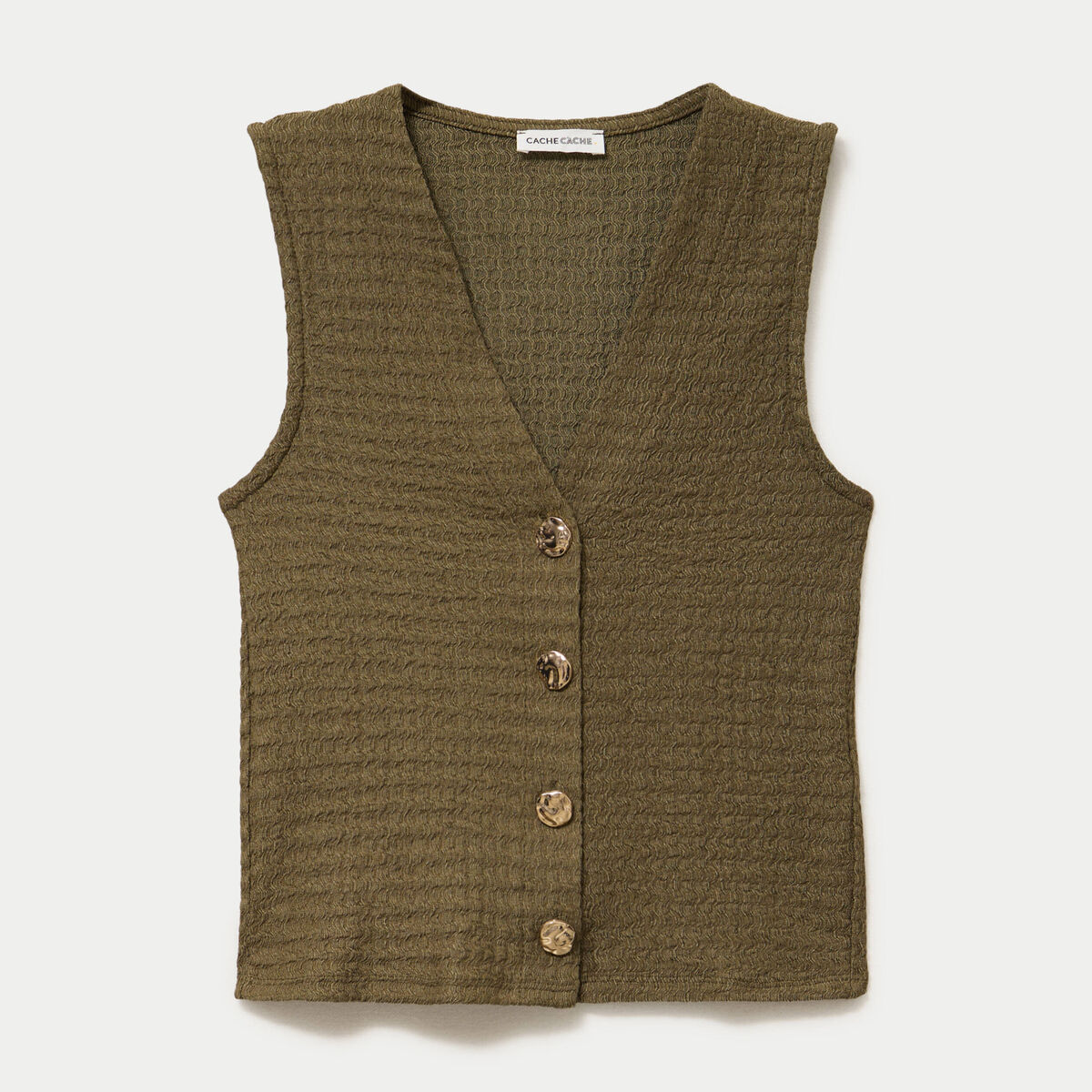 Gilet cintr&eacute; sans manches col v vert kaki femme