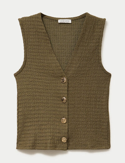 Gilet cintr&eacute; sans manches col v vert kaki femme