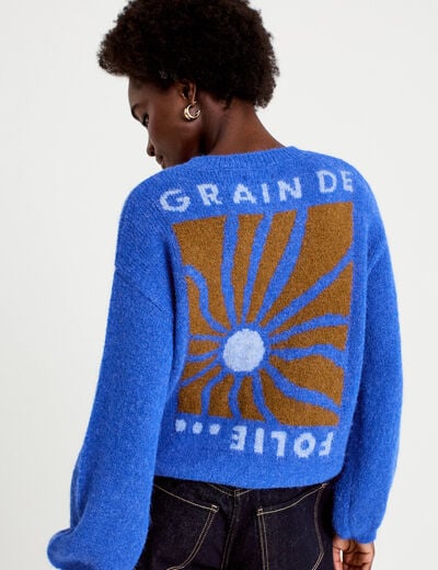Pull ample col rond manches longues bleu electrique femme