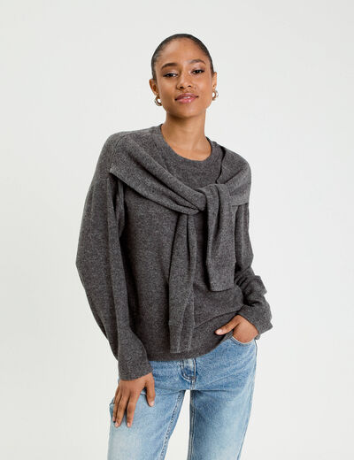 Pull effet 2-en-1 gris fonc&eacute; femme