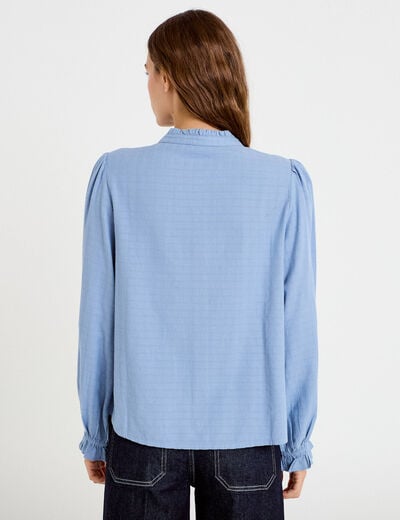 Blouse droite courte broderie bleu femme
