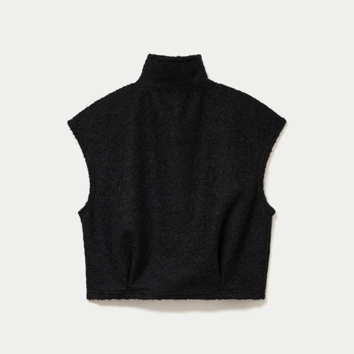 Veste bouclette sans manches col montant noir femme